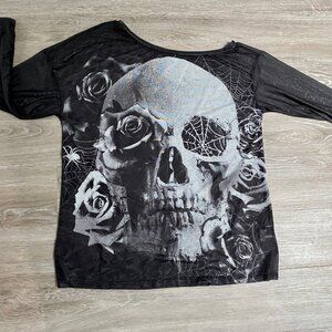 Mesh Tulle Skull Halloween Grunge Whimsigoth Steampunk Oversized Layer Top 6